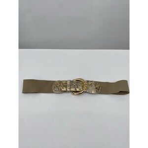 VTG Women's Stretch Belt Leather Big Gold Tone Buckle USA 80's 32-34"